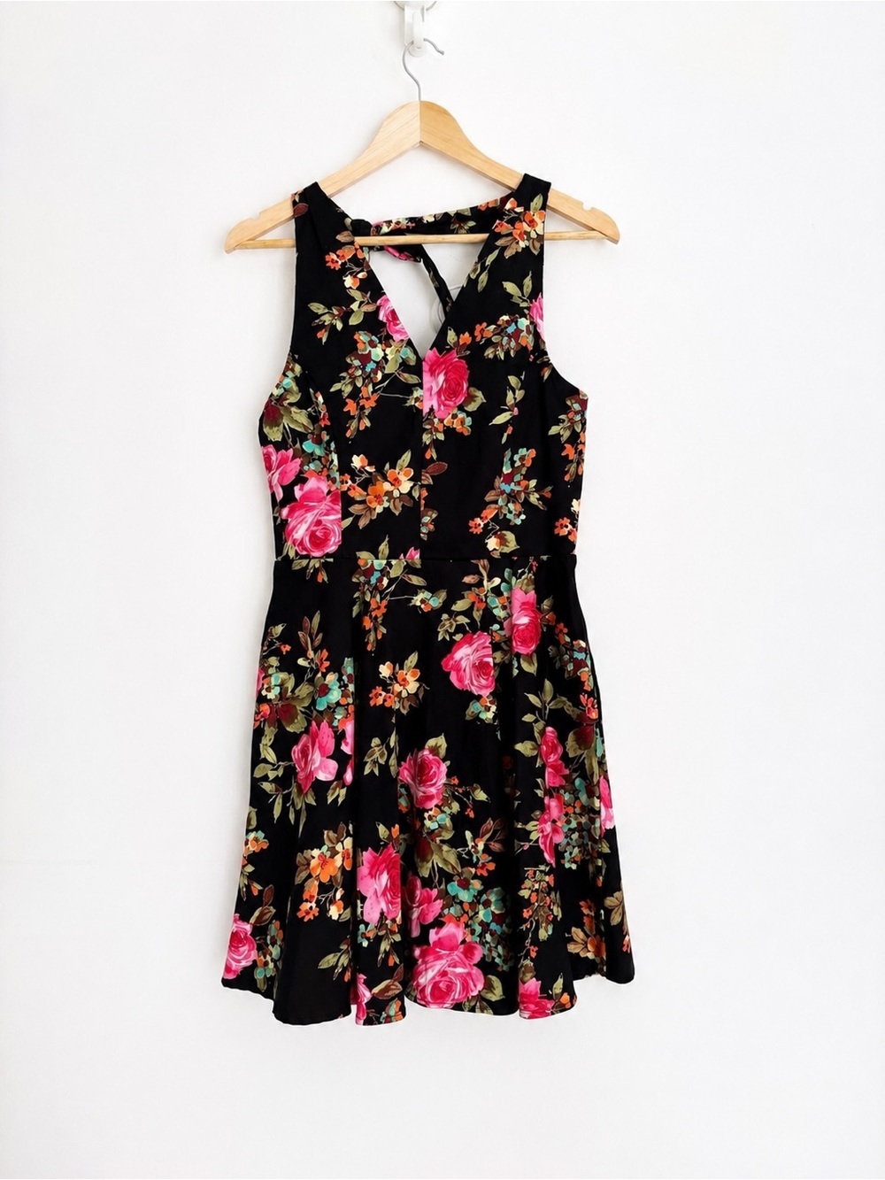 Eva Rose Made in USA Floral Tie Back Dress Rockabilly Pinup L